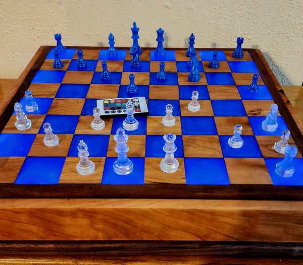 Backlit Cherry and Blue Epoxy Chess Board