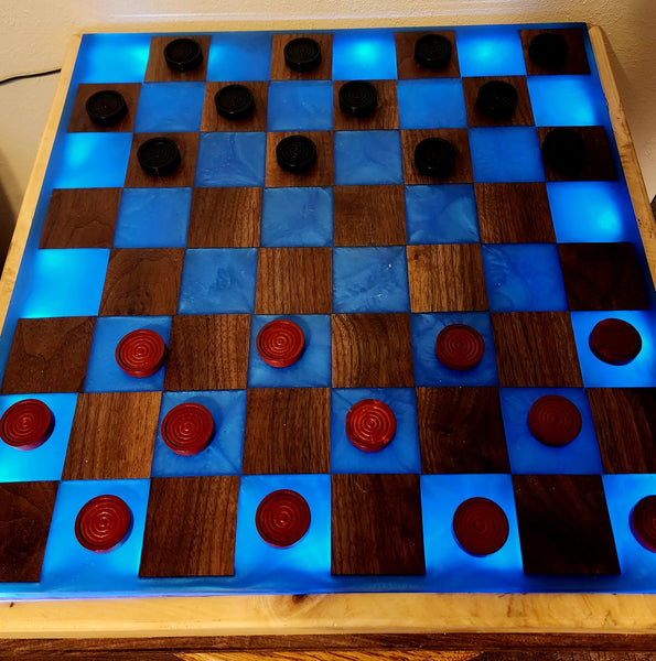 Back lit Walnut and Epoxy Chess Board