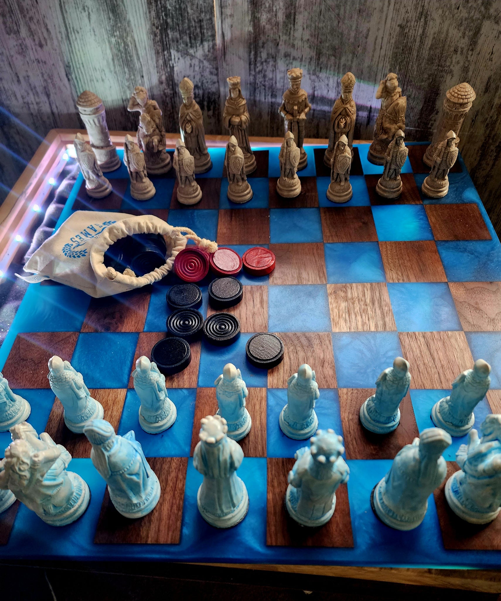 Back lit Walnut and Epoxy Chess Board
