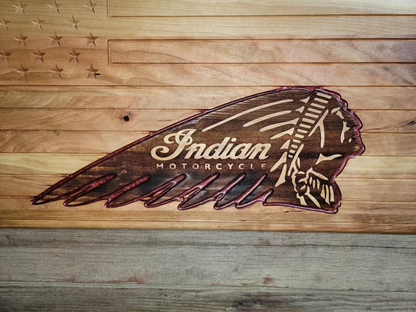 Carved and Laser Engraved Indian Motorcycle Flag