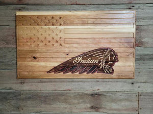 Carved and Laser Engraved Indian Motorcycle Flag