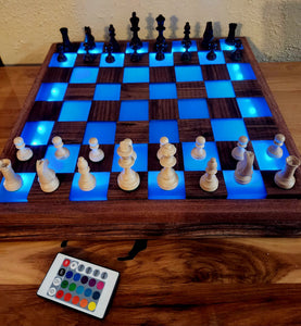 Back Lit Walnut and Epoxy Chess Board