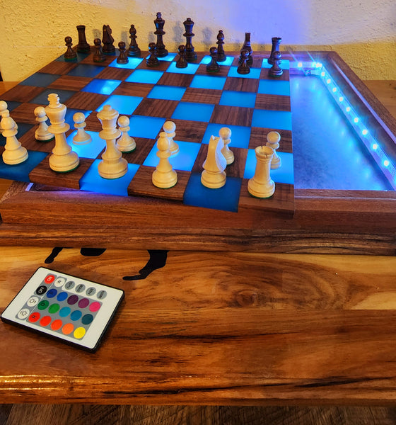 Back Lit Walnut and Epoxy Chess Board
