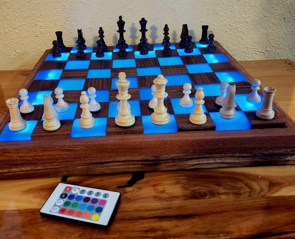 Back Lit Walnut and Epoxy Chess Board