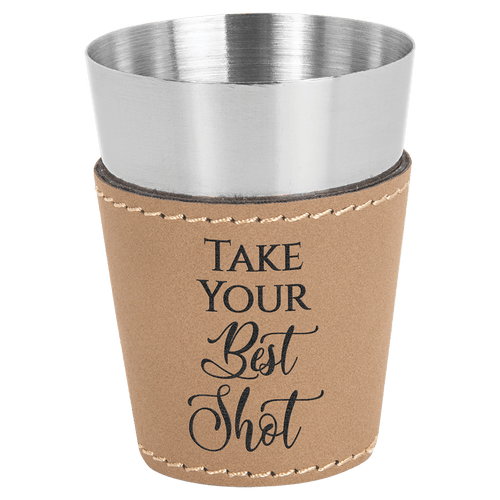2 oz. Laserable Leatherette & Stainless Steel Shot Glass