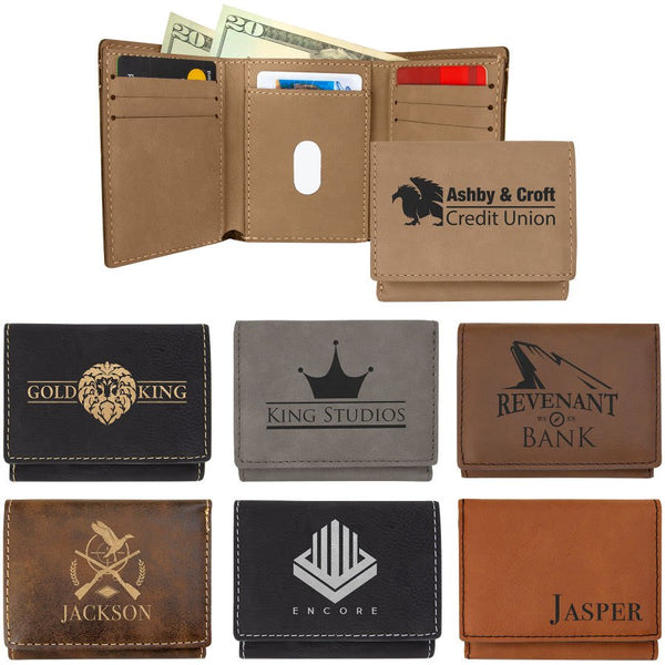 Dark Brown Laserable Leatherette Bi-Fold Wallet w/Flip ID Display