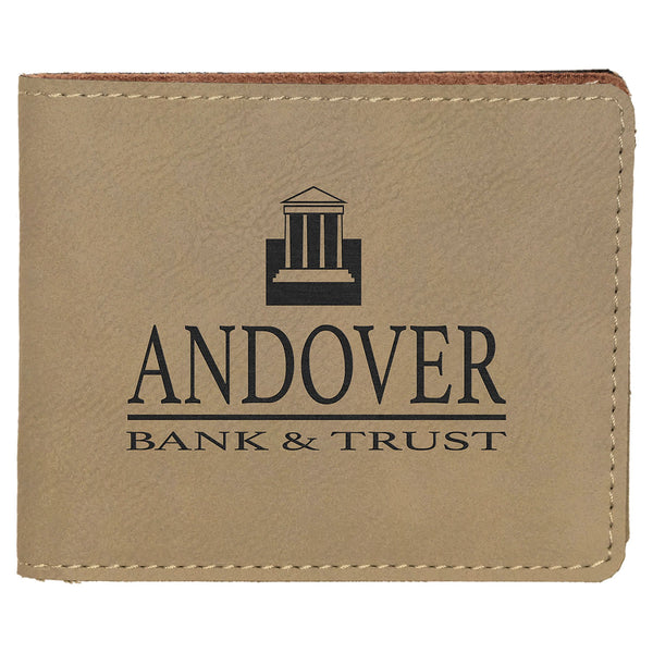 4 1/2" x 3 1/2" Dark Brown Laserable Leatherette Bifold Wallet