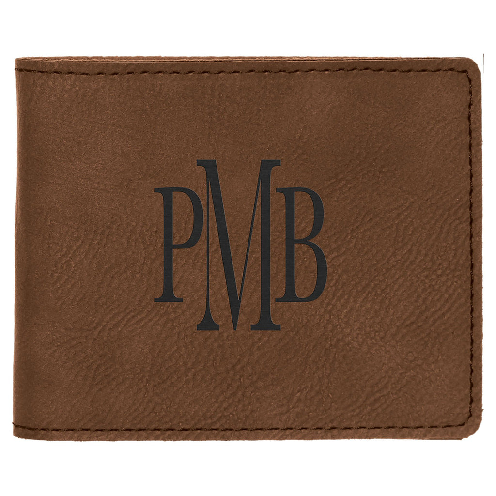 4 1/2" x 3 1/2" Dark Brown Laserable Leatherette Bifold Wallet