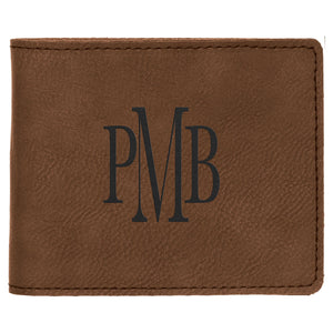 4 1/2" x 3 1/2" Dark Brown Laserable Leatherette Bifold Wallet