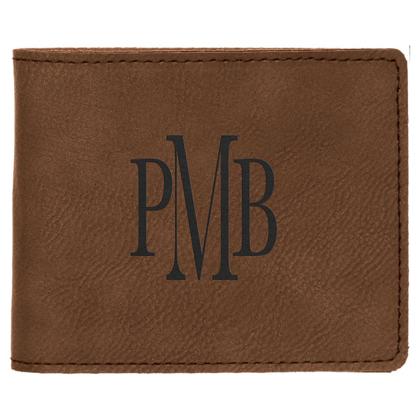 4 1/2" x 3 1/2" Dark Brown Laserable Leatherette Bifold Wallet