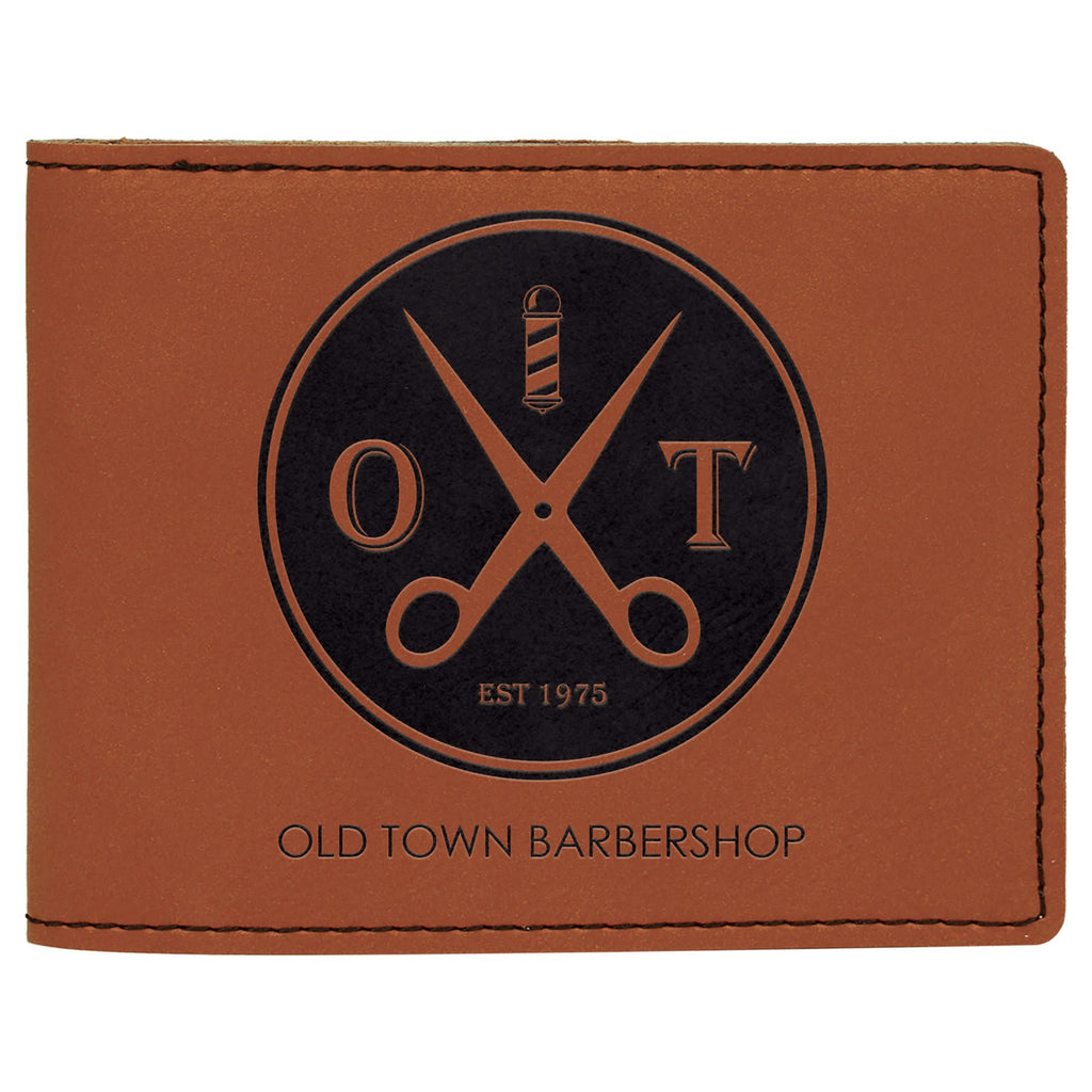 4 1/2" x 3 1/2" Dark Brown Laserable Leatherette Bifold Wallet