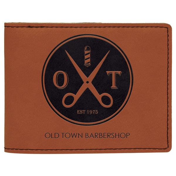 4 1/2" x 3 1/2" Dark Brown Laserable Leatherette Bifold Wallet