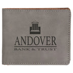 4 1/2" x 3 1/2" Dark Brown Laserable Leatherette Bifold Wallet
