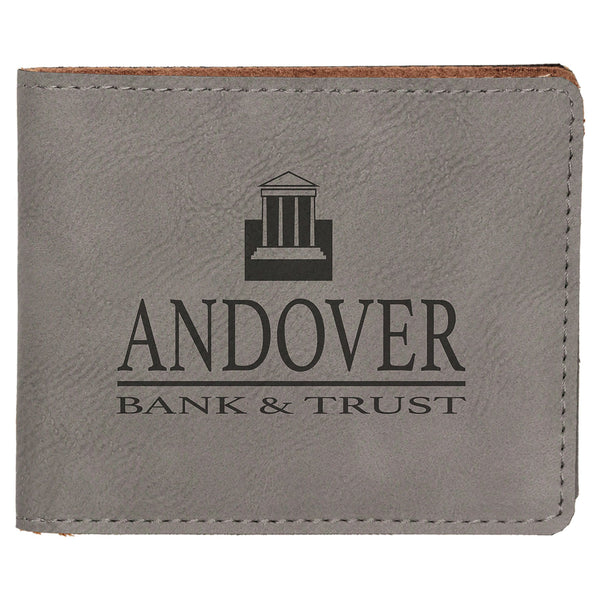 4 1/2" x 3 1/2" Dark Brown Laserable Leatherette Bifold Wallet