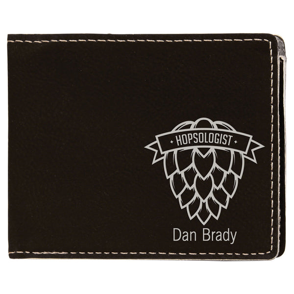 4 1/2" x 3 1/2" Dark Brown Laserable Leatherette Bifold Wallet