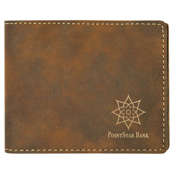 4 1/2" x 3 1/2" Dark Brown Laserable Leatherette Bifold Wallet