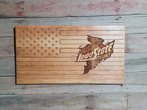 Carved and Laser Engraved Iowa State Cyclone Flag
