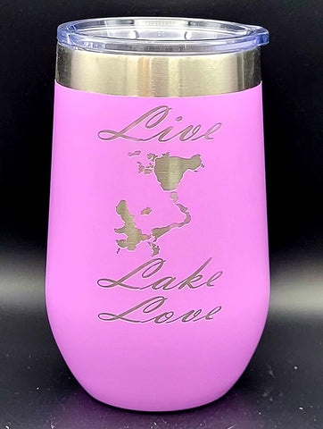 "Live, Lake, Love" Okoboji Polar Camel 16 oz. Pink Vacuum Insulated Stemless Tumbler with Lid