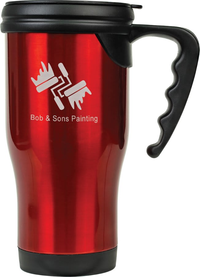 14 oz. Laserable Stainless Steel Travel Mug with Handle