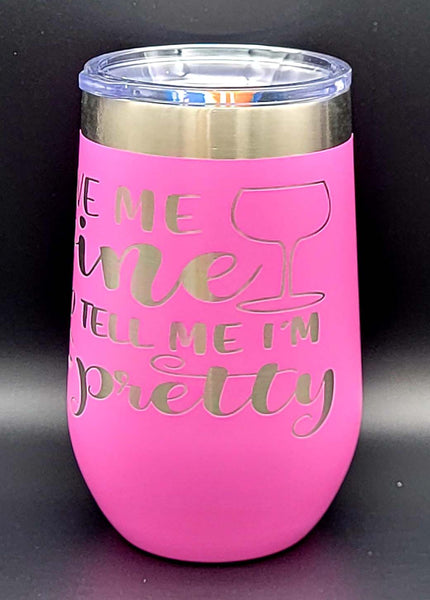 Give Me Wine-  Polar Camel 16 oz. Pink Vacuum Insulated Stemless Tumbler with Lid