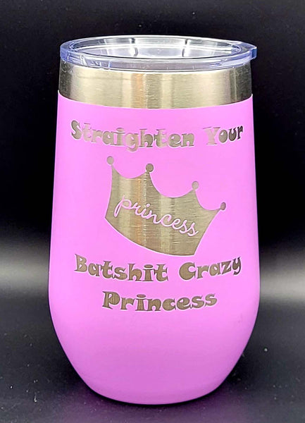 Bat Shit Crazy Princess-  Polar Camel 16 oz. Pink Vacuum Insulated Stemless Tumbler with Lid