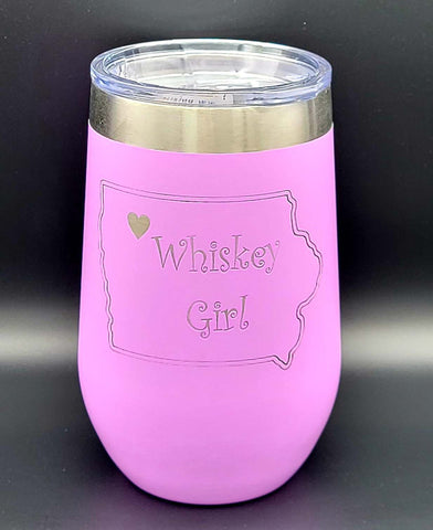 Iowa Whiskey Girl-  Polar Camel 16 oz. Pink Vacuum Insulated Stemless Tumbler with Lid
