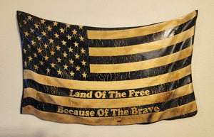 3D Wavy Flag! Measuring 26x13 inches - homeofthefreebecauseofthebrave - black and white - patriotic holidays - gift