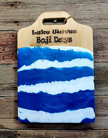 "Lake Waves and Boji Days" Epoxy and Bamboo Cutting Board - Gift - Iowa Great Lakes 10.25x15